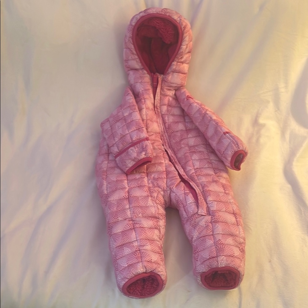NWOT Pink Puffer Onesie Snowsuit with Hood